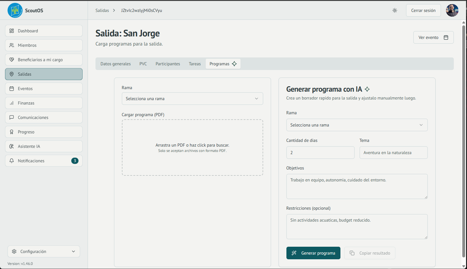 Captura del asistente de inteligencia artificial de ScoutOS